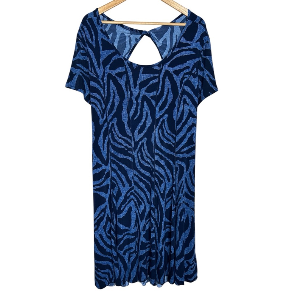 🩷 Sami & Jo Women Y2k Style Blue Zebra Print Midi Flowy dress XL Slinky